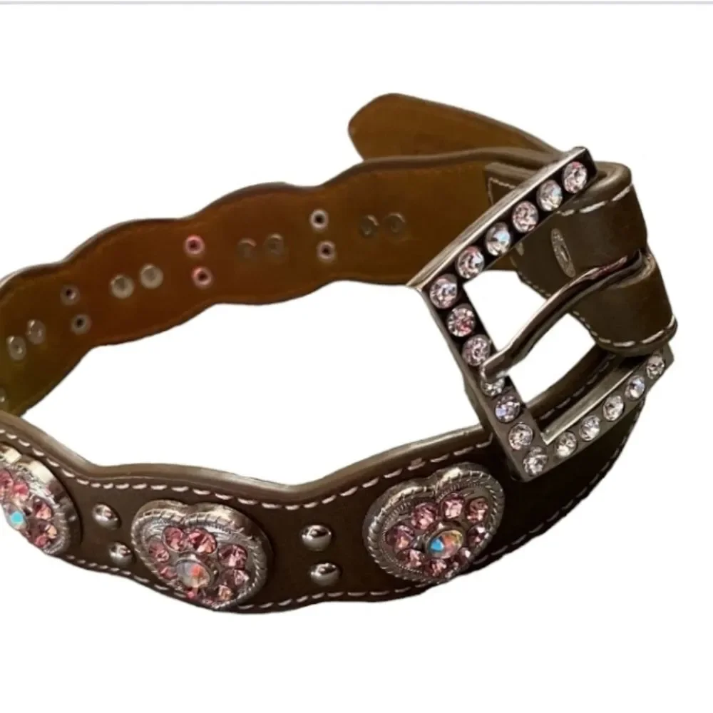 Nocona western scalloped heart youth belt size 24 brown pink N4427044 *